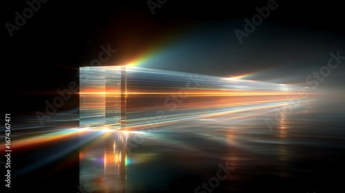 Abstract digital prism refracting holographic beams into multiple channels representing futuristic communication device or optical data splitter floating alone