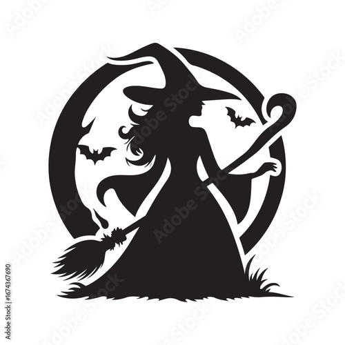halloween witch vector silhouette clip art logo design illustration