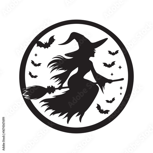 halloween witch vector silhouette clip art logo design illustration