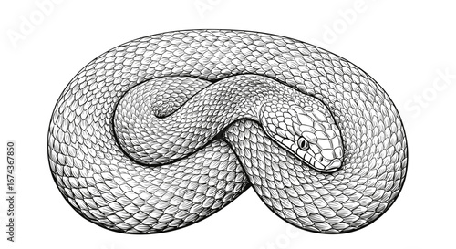 Detailed black and white snake illustration coiled reptile drawing wildlife serpent animal artistic design nature art -