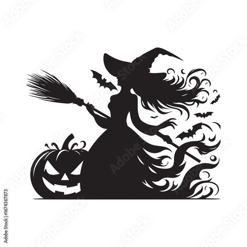 halloween witch vector silhouette clip art logo design illustration