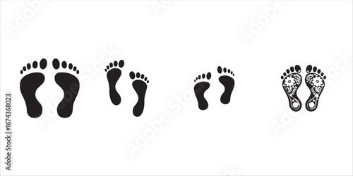Footprints of a family isolated on white background, representing togetherness