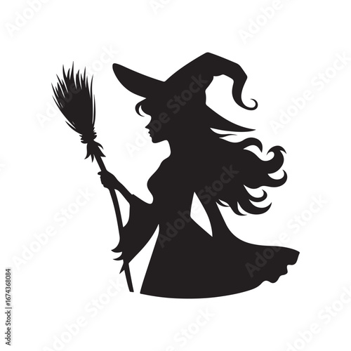 halloween witch vector silhouette clip art logo design illustration