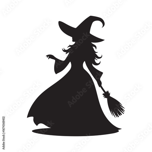 halloween witch vector silhouette clip art logo design illustration
