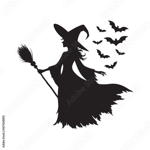 halloween witch vector silhouette clip art logo design illustration