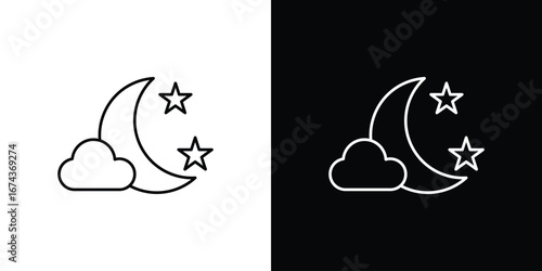 Cloud moon icons with Editable strokes set for UI UX