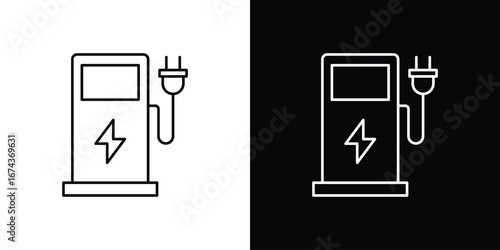 Charging station icons with Editable strokes set for UI UX