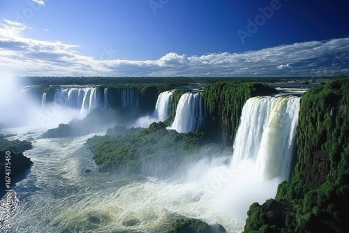 Stunning Waterfalls in Brazil Surrounded by Lush Nature, Blue Skies, and Majestic Birds