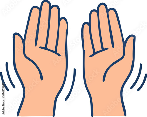 This is a flat vector illustration of two raised hands with shaking motion lines, representing hand tremors often associated with Parkinson’s disease or other neurological conditions.