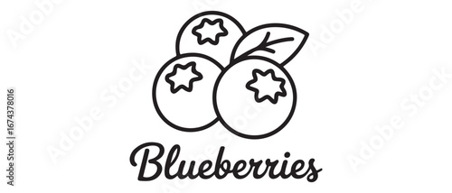 One single line drawing of whole healthy organic blueberries for orchard logo identity. Fresh blue berry fruitage concept for fruit garden icon. Vector black silhouette. with white background