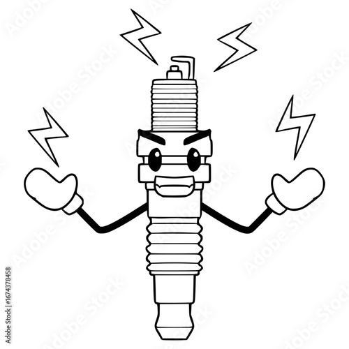 spark plug character illustration hand drawn outline vector
