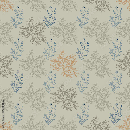Floral seamless pattern with leaves. Pastel multi-color on dark gray background vector floral pattern.