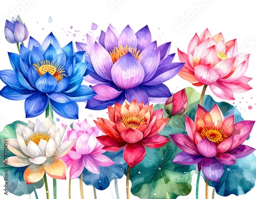 Wallpaper Mural Vibrant lotus flowers in various colors Torontodigital.ca