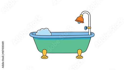 cartoon bathroom with bathtub on white background.eps
