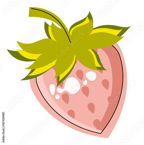 Stylized pink strawberry vector illustration. Cute hand-drawn summer berry for decorative and food design.