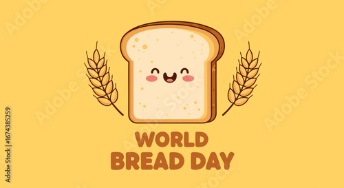 Happy Toast Cartoon Celebrating World Bread Day for Food Blogs, Bakery Websites, Culinary Schools, Recipe Cards, and Food Industry Awareness