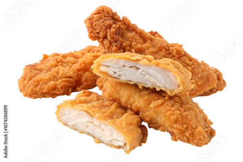 Isolated crispy fried fhicken strips.
