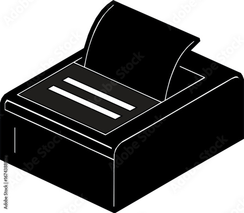 Simple black and white printer icon representing office device for printing.