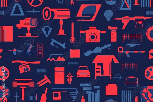 Surveillance Icons Vector Background with Fences