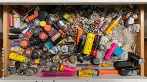 Colorful Collection of Old Batteries and Scrap Materials