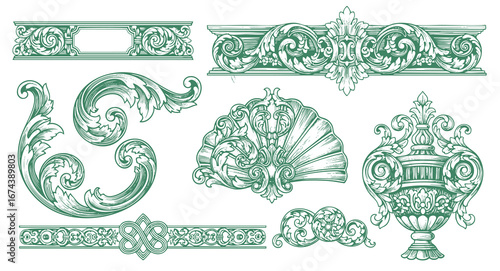 Hand drawn victorian vector retro . Luxury decorative vector elements set, rococo and baroque style