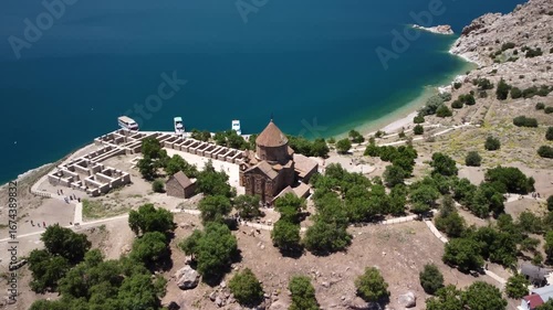 Akdamar Church Aerial Forward Push-In – Turkey 4K Drone Landscape
