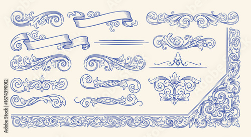 Calligraphic Design Elements and Page Decoration. vintage vector hand drawn swirls for design