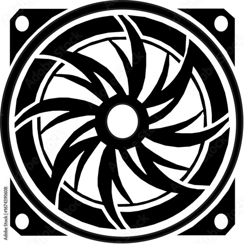 Computer Cooling Fan Icon Silhouette Vector Illustration. On white background. 