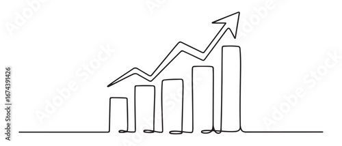Single one line drawing of increasing profit business graph data. Business financial market growth minimal concept. Vector black silhouette. with white background