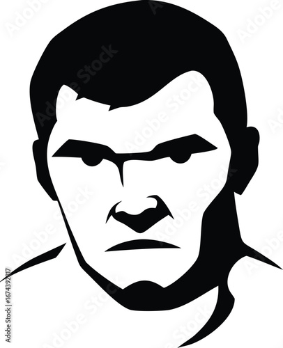 Stylized Black and White Portrait of a Man's Face with Intense Expression male person