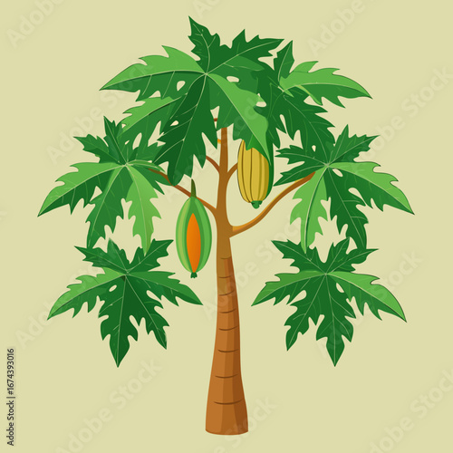 Vibrant papaya tree showcases luscious ripening fruits and lush green foliage, symbolizing growth and tropical abundance for healthy living and organic farming concepts.