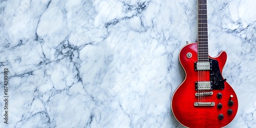 Red Electric Guitar on Marble Background Music Instrument Photography
