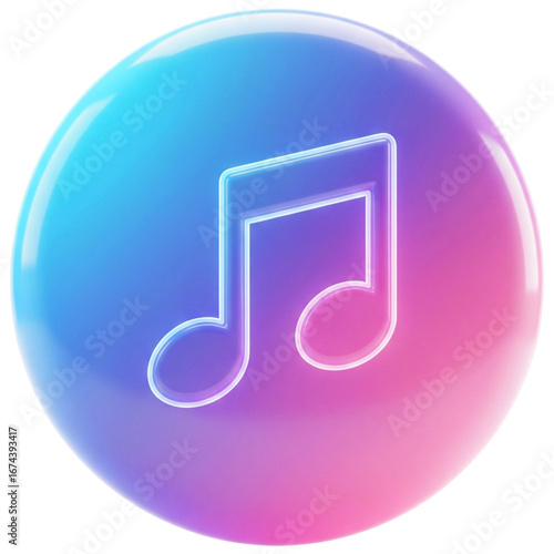 A glowing neon music note on a vibrant blue-to-pink gradient circle. Ideal for music apps, playlists, or creative designs.