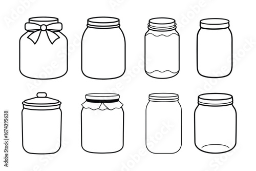 jam Jar line art, Set of jam Jar line art , jam Jar silhouette bundle 