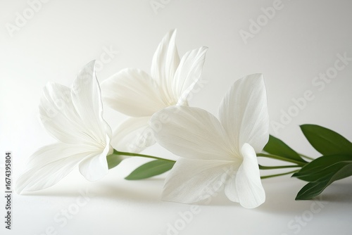 Elegant White Flowers Arranged With Delicate Leaves Against a Soft Background
