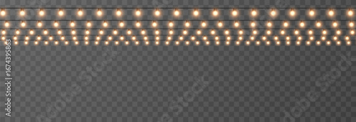 Christmas garland png. Bright Christmas golden lights. Christmas decoration for holiday design.