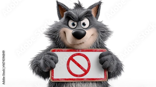 cartoon character wolf with red circle line prohibition sign