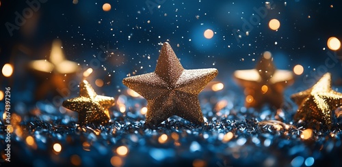 Golden Stars Sparkling Amidst Shimmering Lights During a Festive Celebration ...