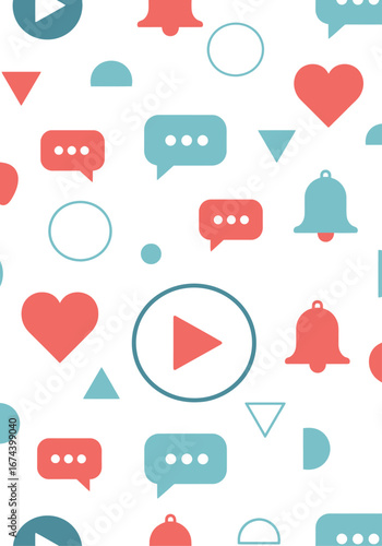 A Pattern of Digital Communication Social Media Elements Seamlessly Repeating across Surface