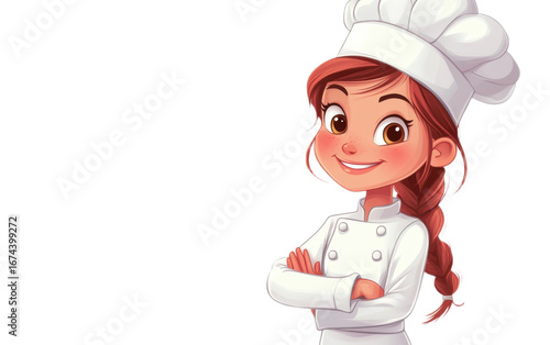 Cute chef girl is smiling on transparent background, png