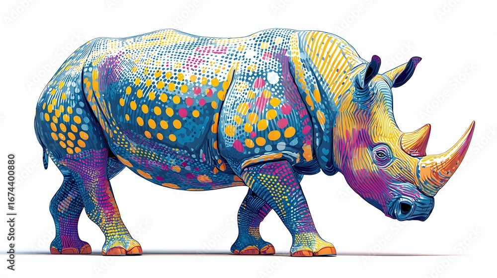 Fototapeta premium rhino pop art style white background