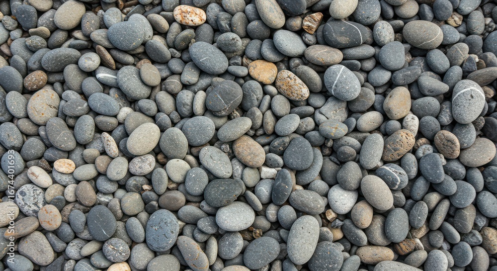 Smooth Gray Pebbles Covering Beach Surface in Natural Environment Smooth Gray Pebbles Covering Beach Surface in Natural Environment