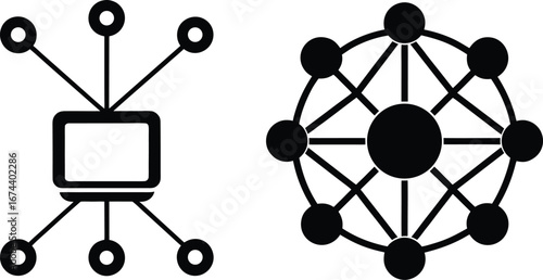 neural network connection icon showing the nodes and links in a simple vector icon illustration