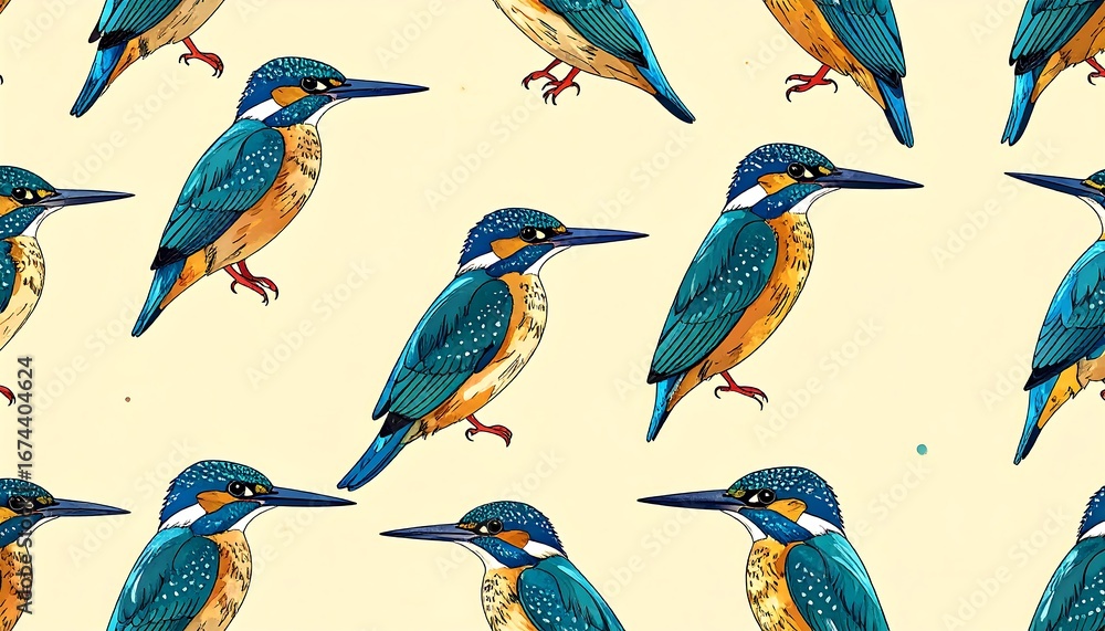 Obraz premium Kingfisher pattern on pastel background