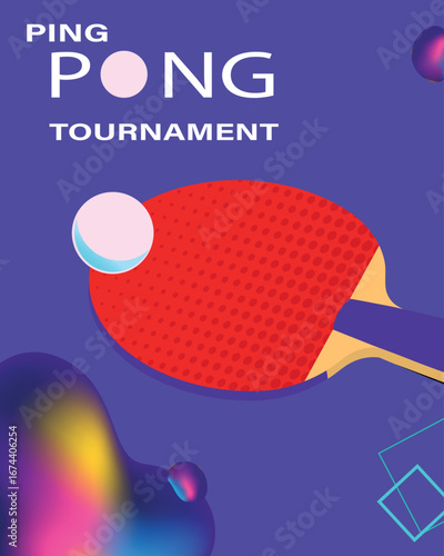 Ping pong competition, vector poster design, table tennis tournament, championship banner. Team game, training, tennis club, racket sport, active lifestyle, design for sport shop