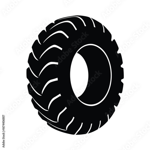 Monster tractor tire silhouette vector, Black Monster tractor tire silhouette 
