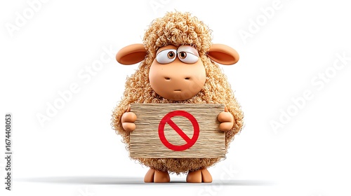cartoon character of a sheep with a red line prohibition sign