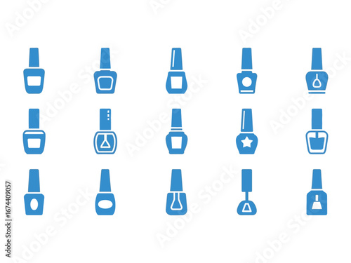 Nail Polish Collection: A diverse array of blue nail polish bottles, capturing a modern design aesthetic and offering a palette for creativity.