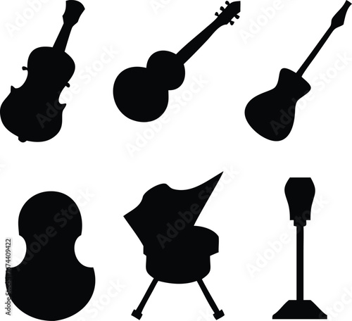 Silhouette Symphony A Collection of Musical Instruments Featuring Violins, Guitars, and More in a Harmonious Composition