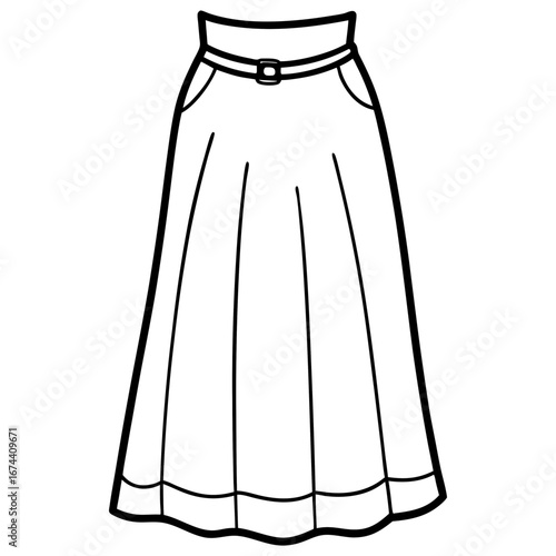 Minimalist Linen Maxi Skirt Line Art Vector Illustration